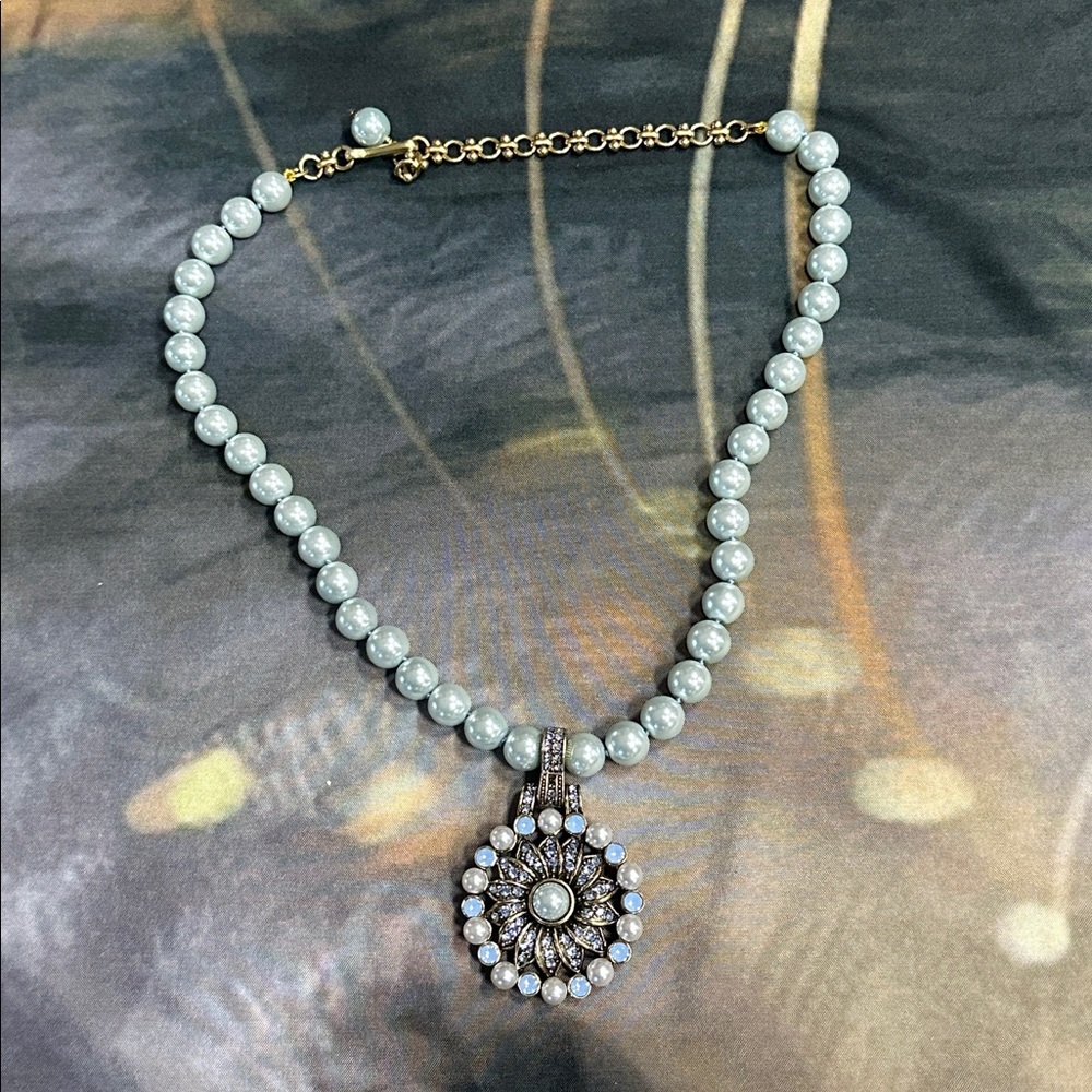 Heidi Daus Light Blue Pearl Necklace with Rhinestone Pendant